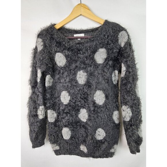 Joseph A Women's Sweater Size Small Gray Fuzzy Polka Dot Long Sleeve Knit Top - Picture 1 of 9
